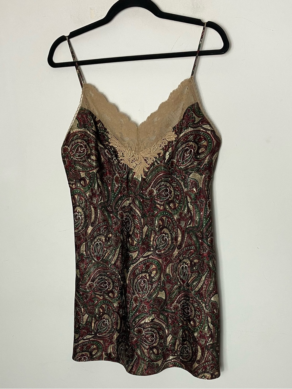 Vintage 90s Victoria’s Secret Paisley Satin Slip Nightgown Mini Dress Large